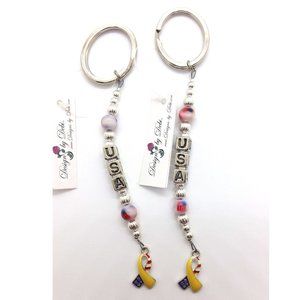 USA Flag/Yellow Ribbon & Silver Keychain